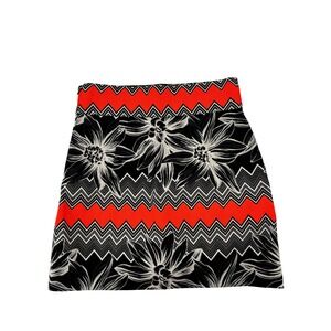Milly Skirt Women's Size 8 Black Red Floral Zig Zag Mini ALine Made in USA